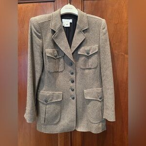 Escada Margaretha Ley 100% Cashmere Brown Plaid Blazer Size 38 US 8
